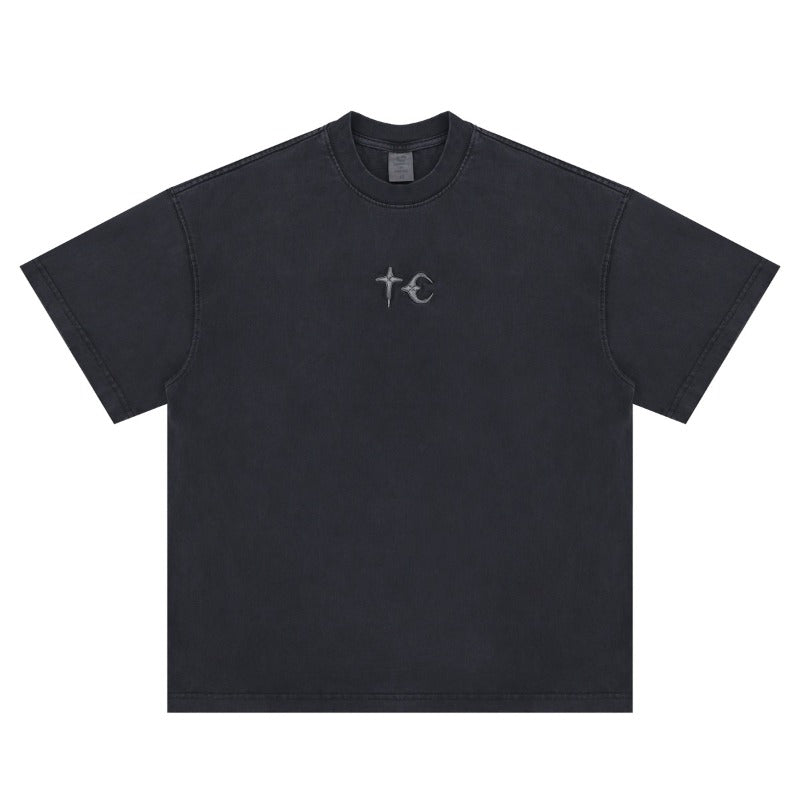 Vintage 90s Hip Hop Clothing Summer Embroidery Crew Neck Short Sleeve T-Shirt