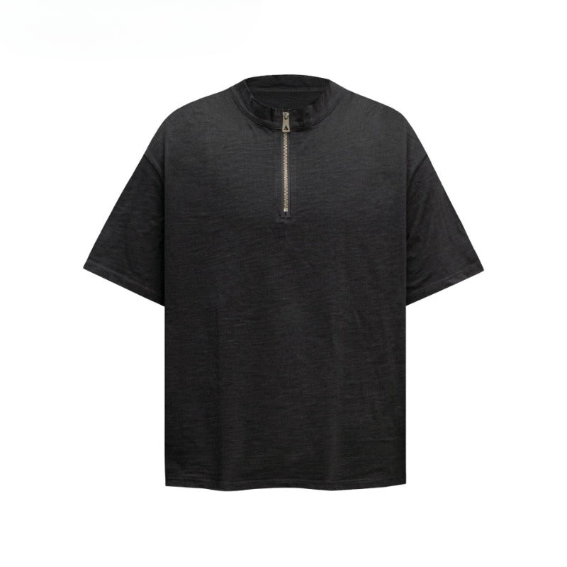 80s And 90s Vintage T Shirts Retro Bamboo Cotton Zipper Short Sleeve POLO Shirt