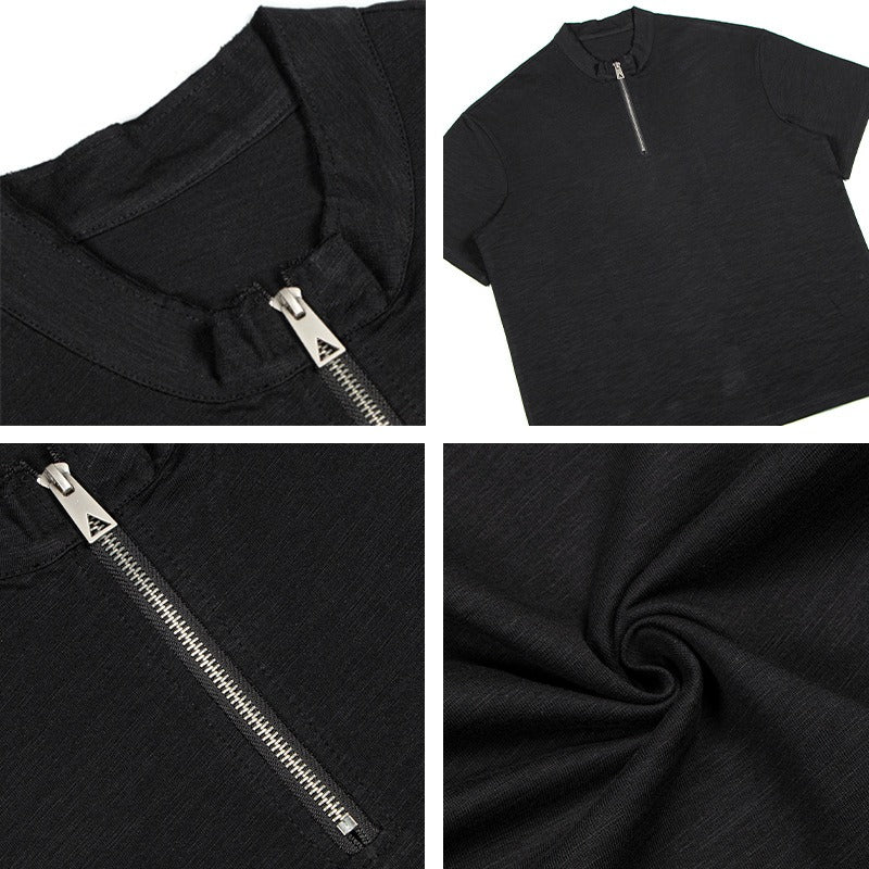 80s And 90s Vintage T Shirts Retro Bamboo Cotton Zipper Short Sleeve POLO Shirt