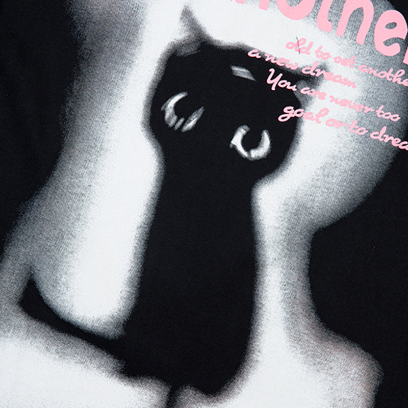 60s Style T Shirts Summer Cat Print T-Shirt Short Sleeve