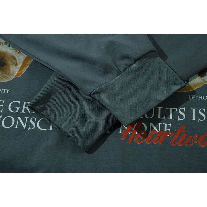 Marcas De Streetwear Vintage Sushi Cat Print Long Sleeve T-Shirt