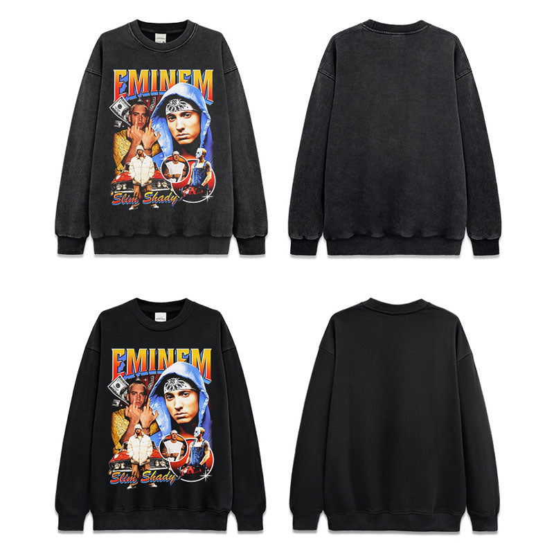Marcas streetwear usa vintage Eminem print crew neck sweater