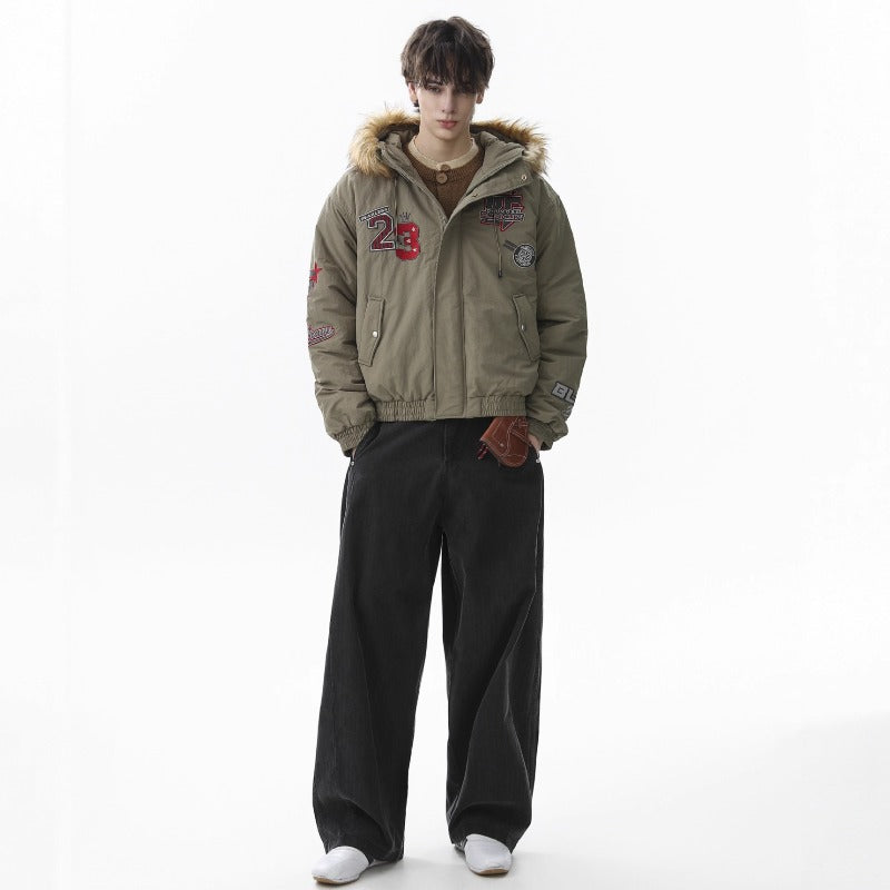 Unisex Down Jacket Men's Winter Warm Hair Collar Cotton Jacket