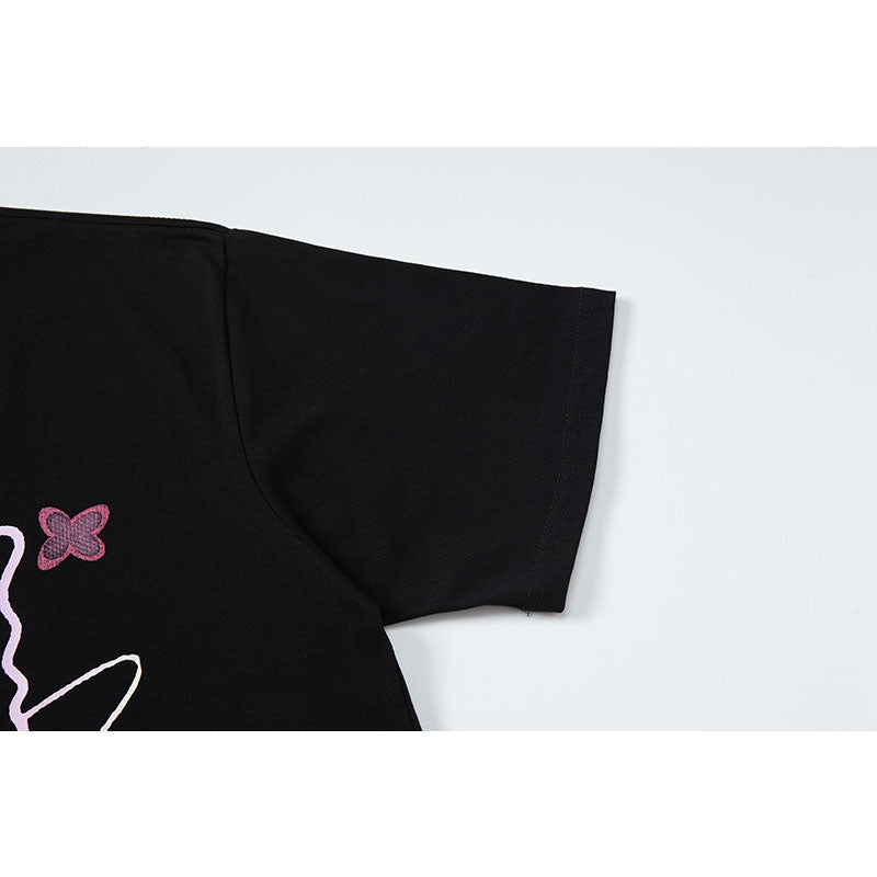 Nostalgia T Shirts Butterfly Print Necklace Short Sleeve T-Shirt