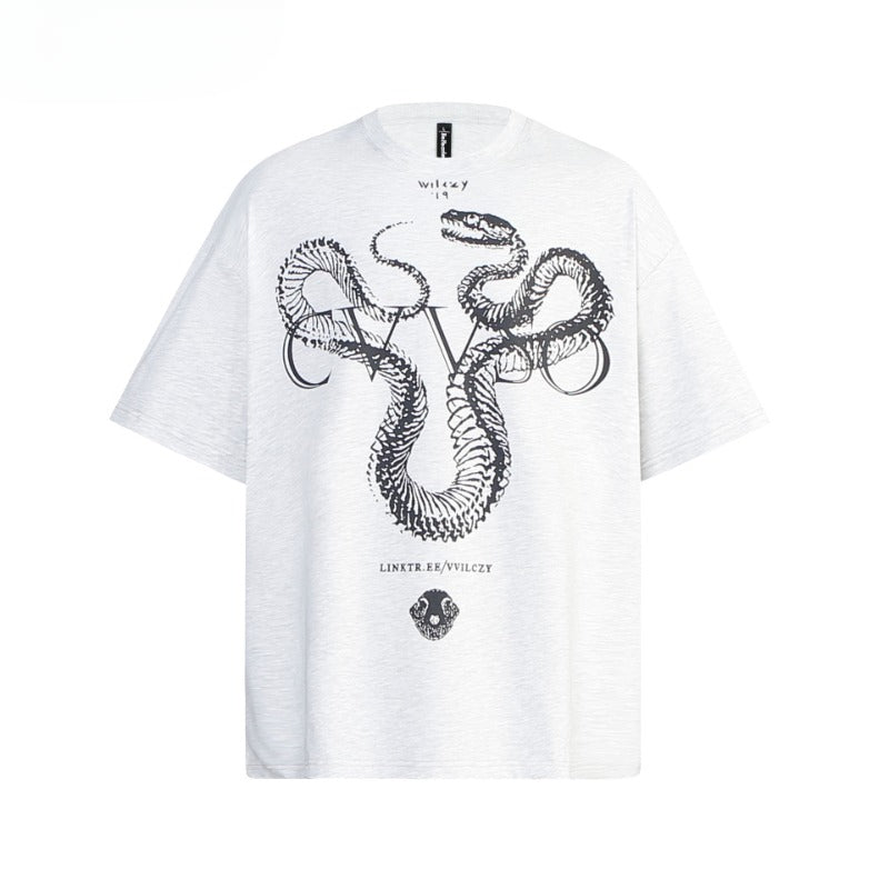 80s And 90s Vintage T Shirts Vintage Wash Snake Bones Short Sleeve T-Shirt