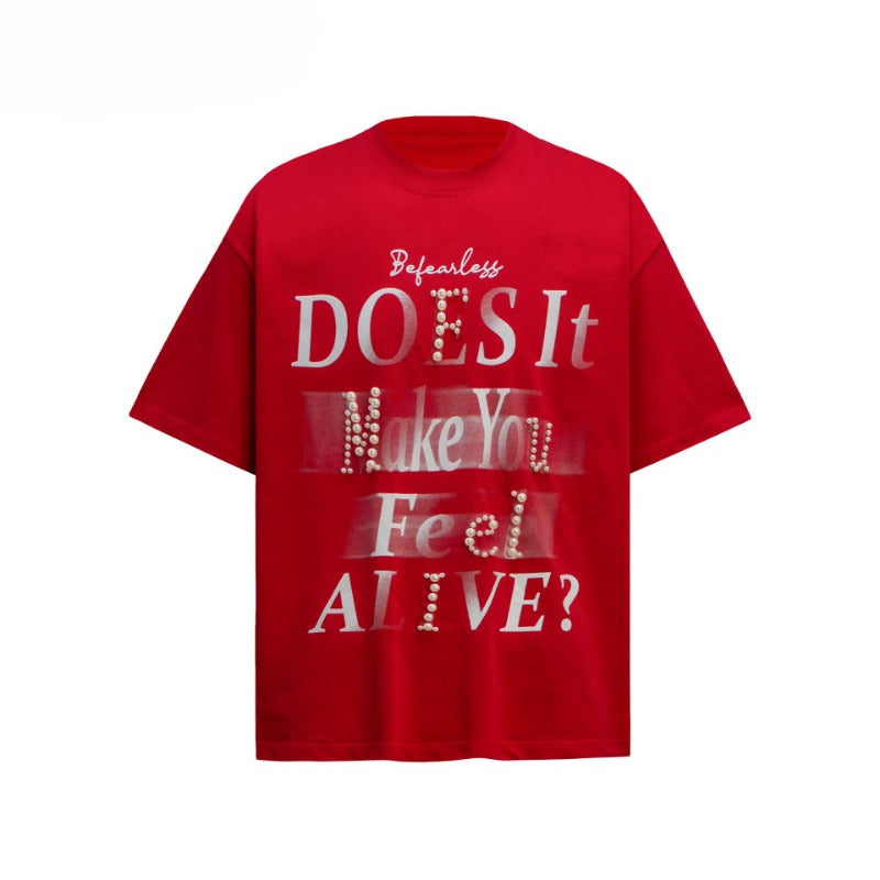 80s And 90s Vintage T-Shirts Pearl Letter Print Crew Neck Short Sleeve T-Shirt