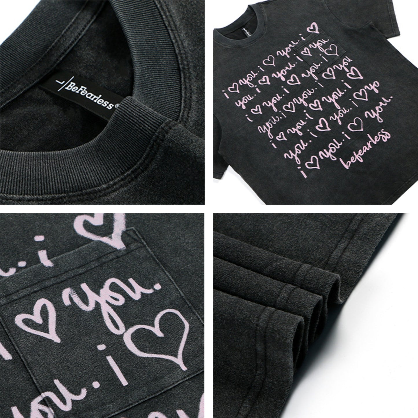 80s And 90s Vintage T Shirts Letter Pocket Short Sleeve Men's and Women's Summer Loose