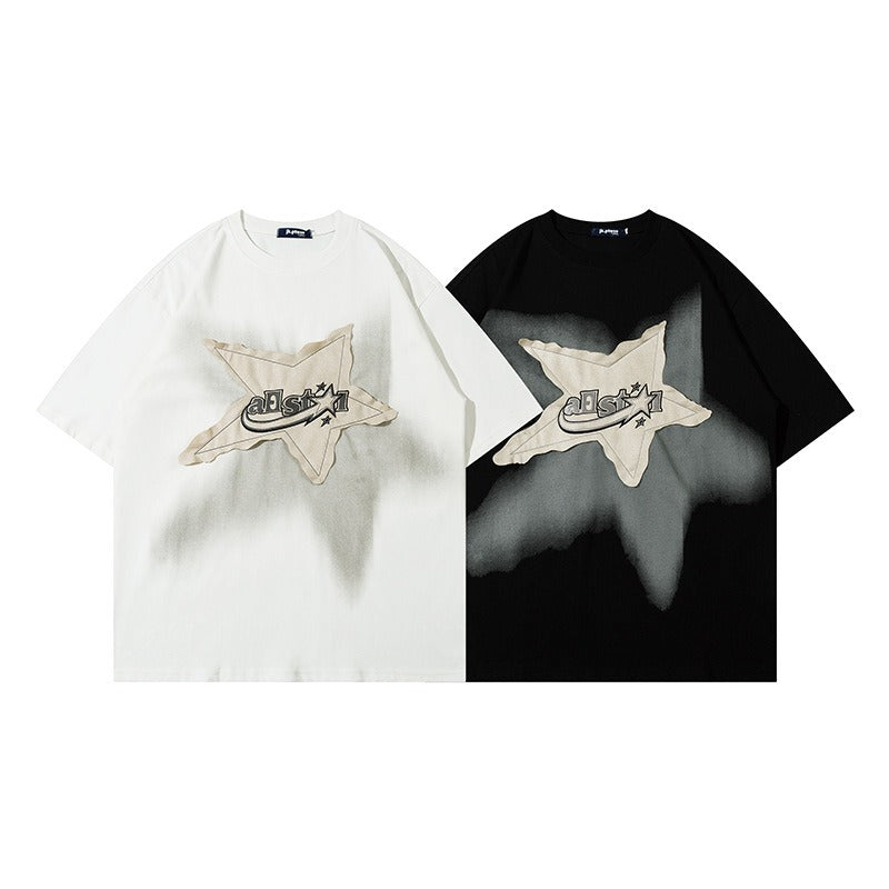 1990 Fashion T-Shirt Vintage Pentagram Embroidered T-Shirt Summer Short Sleeve T-Shirt