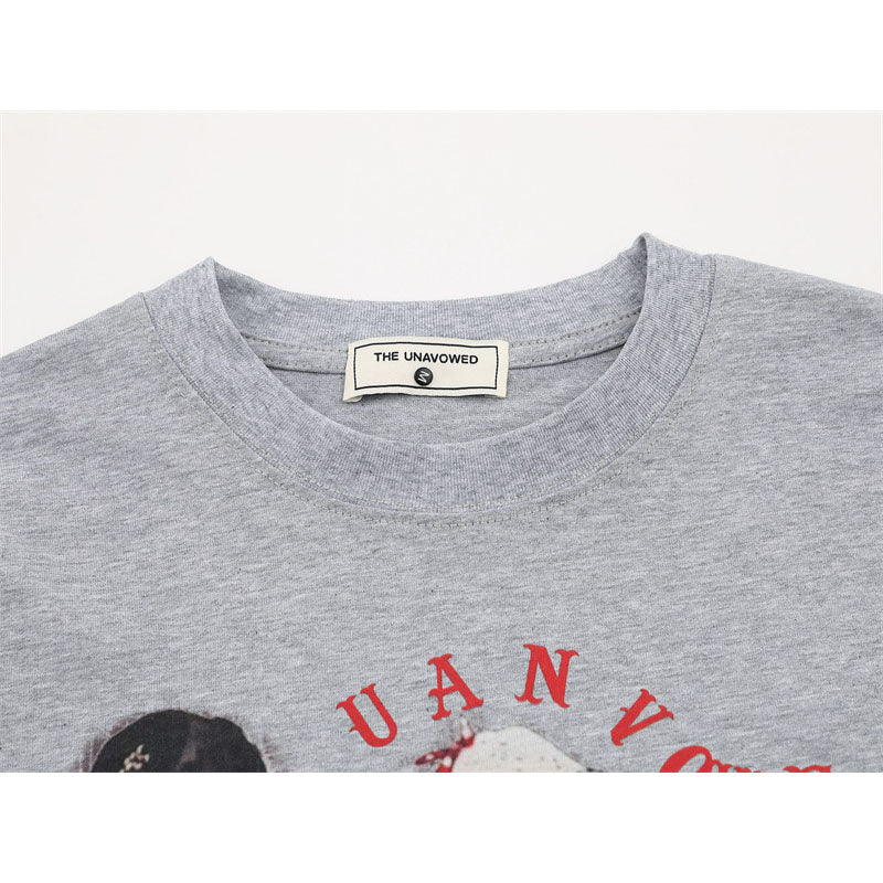 US drip outfits summer vintage doggy print casual loose short sleeve T-Shirts