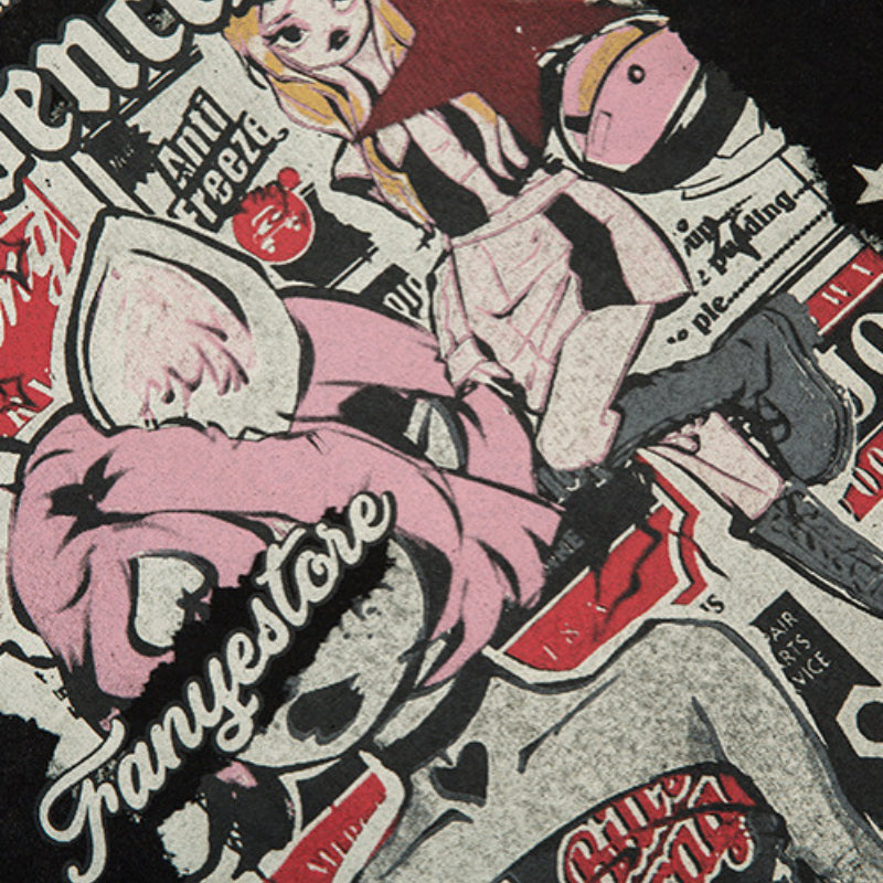 Vintage T Shirts Hip Hop Vintage Cartoon Washed Old Long Sleeve T-Shirt Oversize Loose