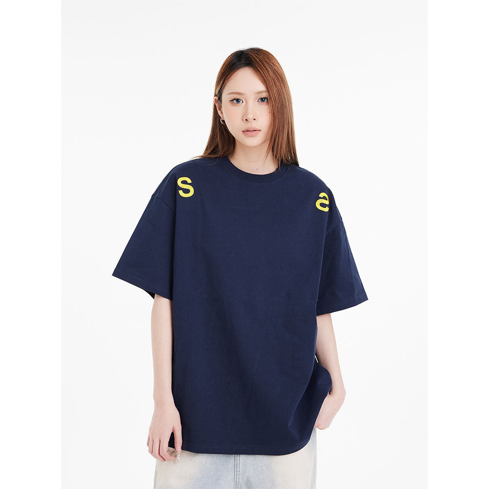 Nostalgia T Shirts Vintage Letter Embroidery Crew Neck Short Sleeve T-Shirt