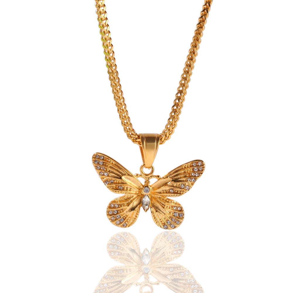 Jewelry Hip Hop Diamond Set Butterfly Pendant Necklace Animal