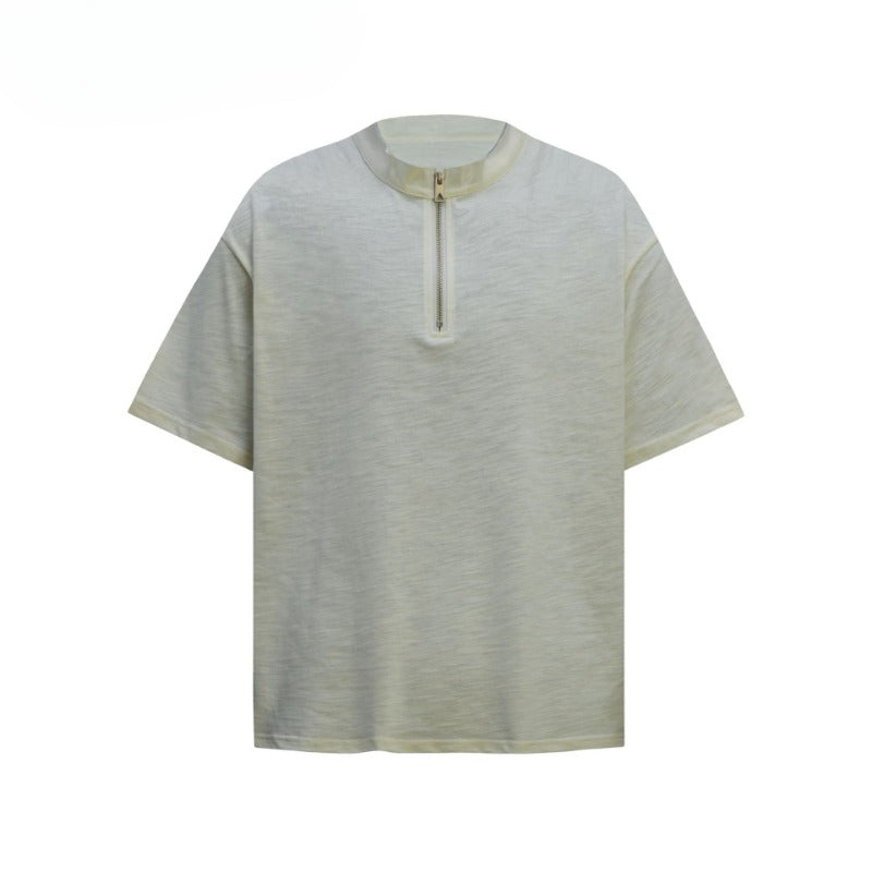 80s And 90s Vintage T Shirts Retro Bamboo Cotton Zipper Short Sleeve POLO Shirt