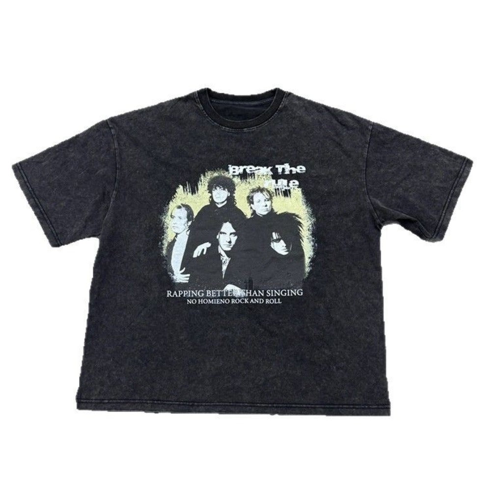Streetwear Eua t-shirt washed and old print therapy band The Cure short sleeve t-shirt