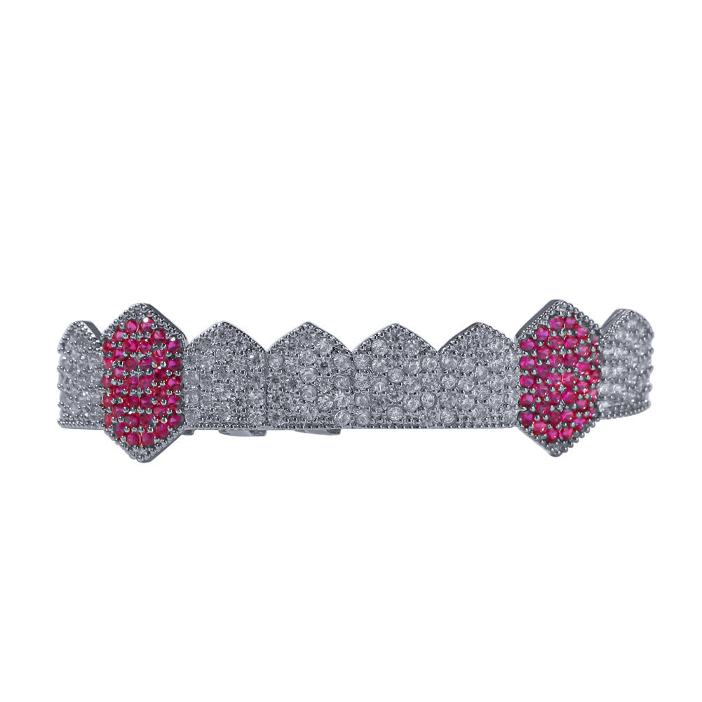 Grillz Hip Hop Micro Zircon Single Row 8 Tooth Gold Braces Spectrum