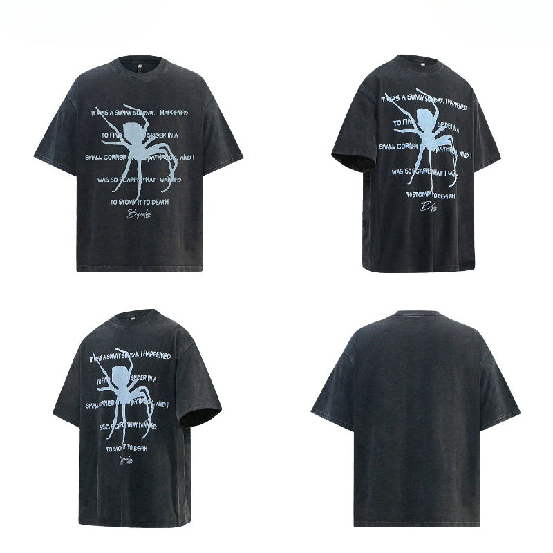 80s And 90s Vintage T Shirts Vintage Washing Water Old Spider Short Sleeve T-Shirts