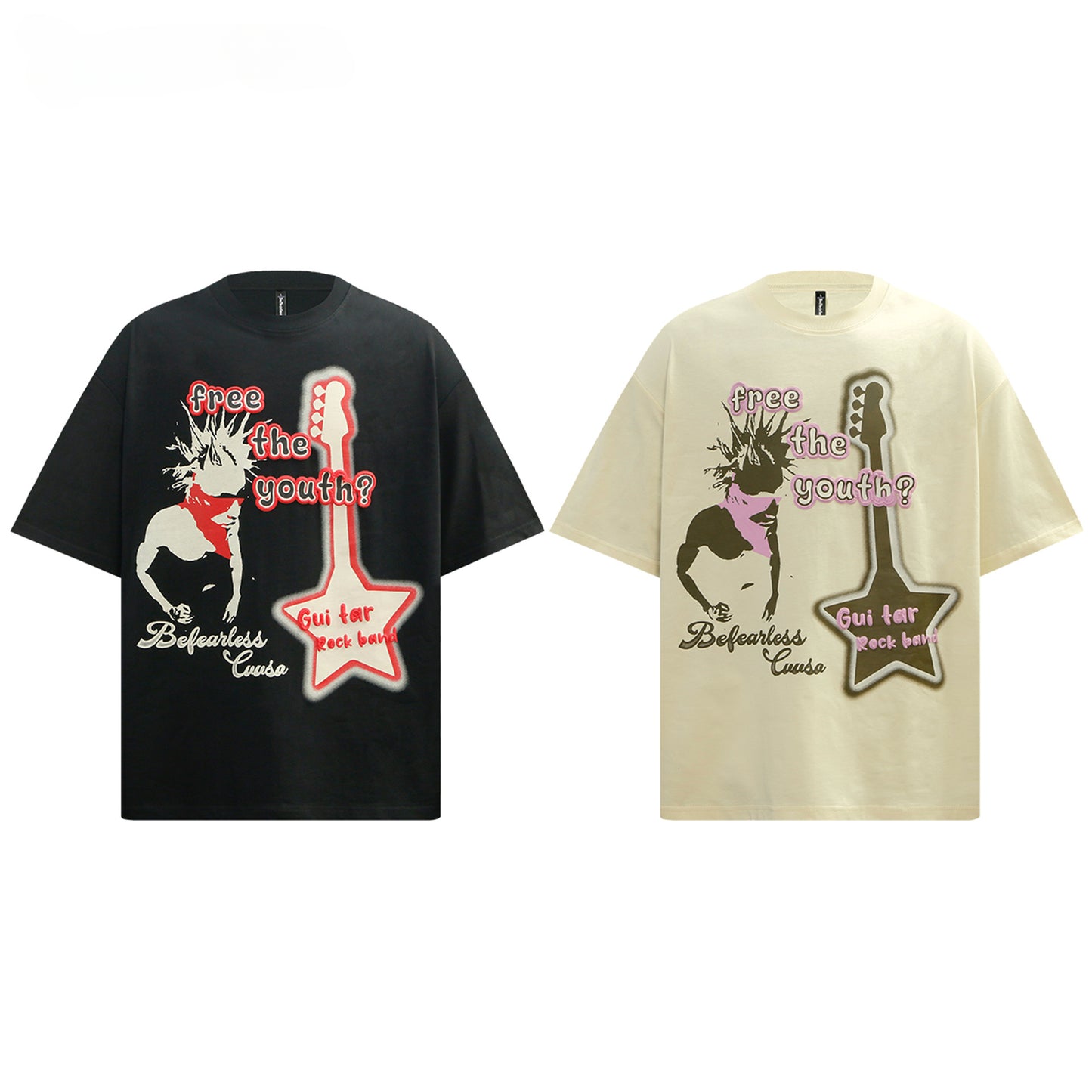 80s And 90s Vintage T Shirts Guitar Short Sleeve Summer Men's and Women's Loose Top