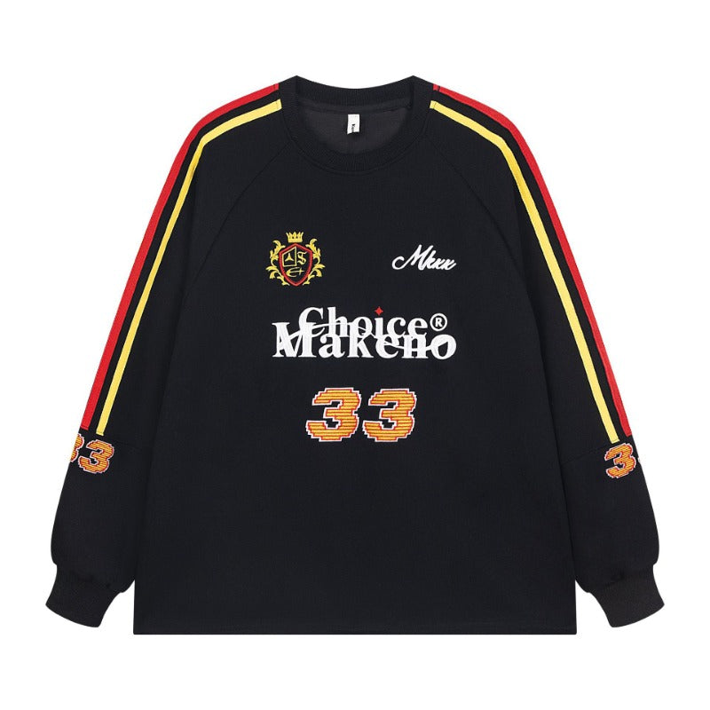 Marcas De Streetwear Embroidery Bar Crew Neck Long Sleeve T-Shirt Loose Sweater