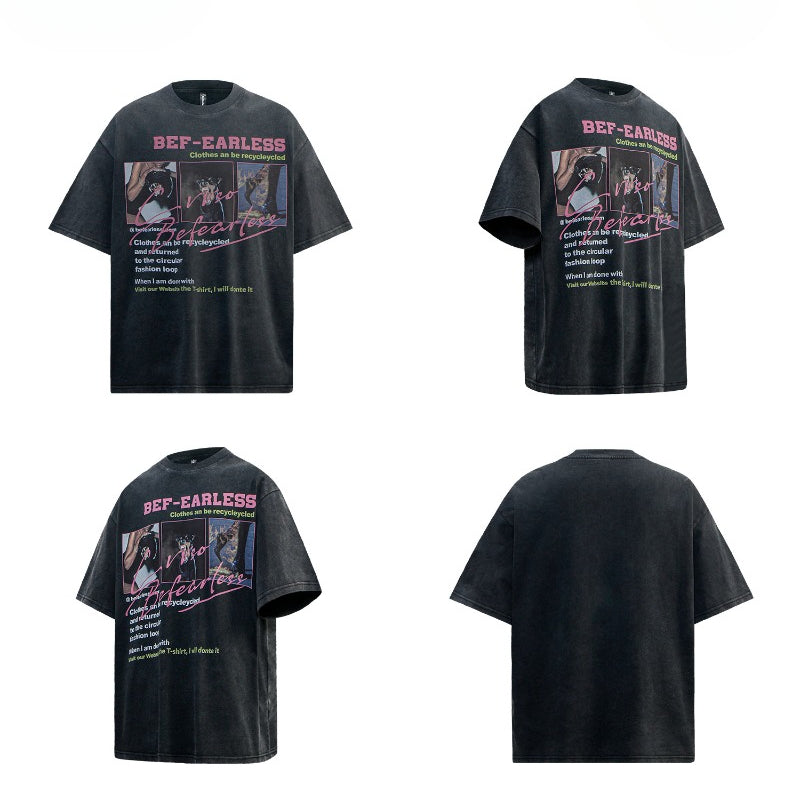 80s And 90s Vintage T Shirts Washed Water Old Letter Short Sleeve T-Shirts