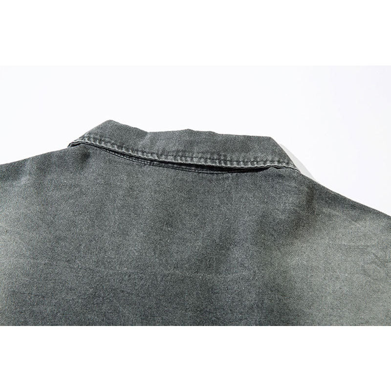 Marcas De Streetwear Denim POLO Neck Long Sleeve T-Shirt Loose Casual Men's and Women's Top