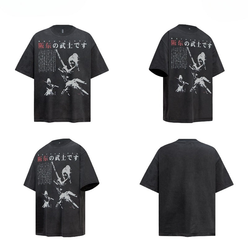80s And 90s Vintage T Shirts Vintage Washing Water Old Samurai Short Sleeve T-Shirts