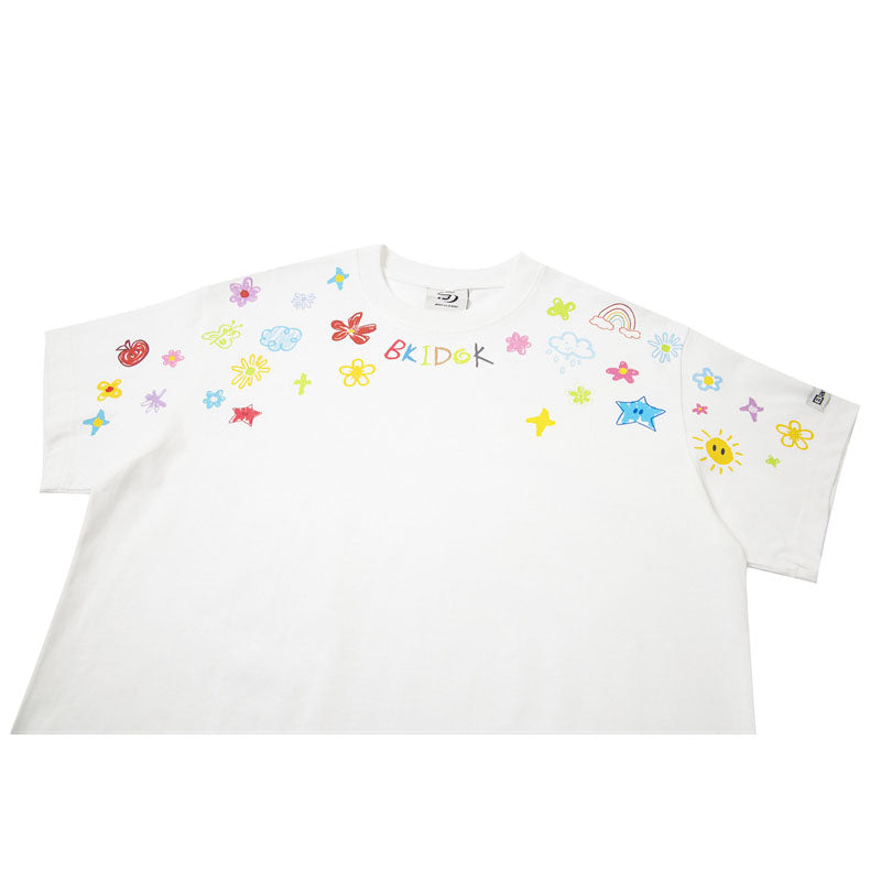 Casual Street Wear Summer Cartoon Graffiti Print Short Sleeve T-Shirt