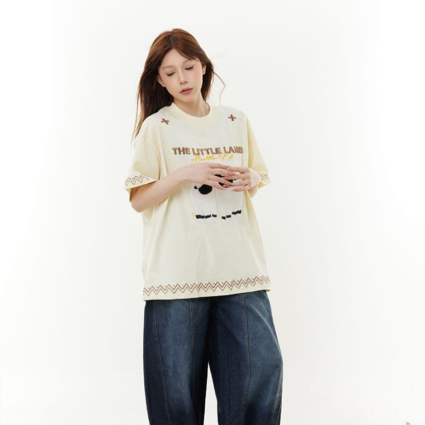 Vintage Usa Shirt Vintage Embroidered Short Sleeve T-Shirt Summer Oversize Top