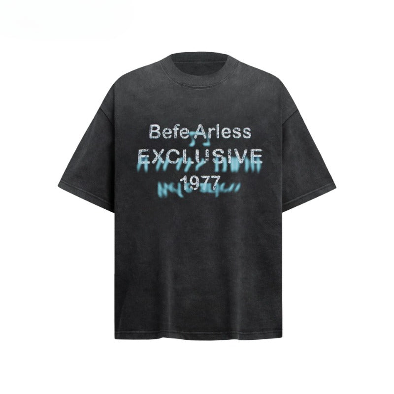 80s And 90s Vintage T Shirts Vintage Washing Water Old Alphabet Printed Short Sleeve T-Shirts