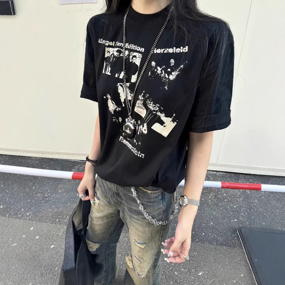 Streetwear Eua t shirt Rammstein chariot band do old print crew neck boxy short sleeve t-shirt