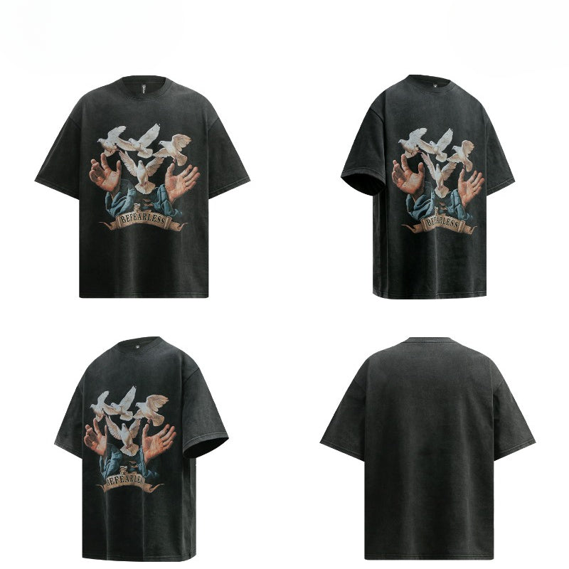 80s And 90s Vintage T Shirts Vintage Washing Water Old Peace Dove Short Sleeve T-Shirts