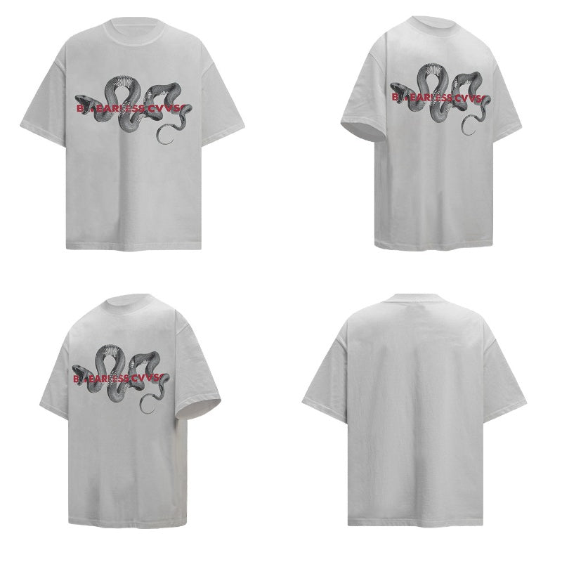 80s And 90s Vintage T Shirts Old Snake Print Short Sleeve T-Shirts
