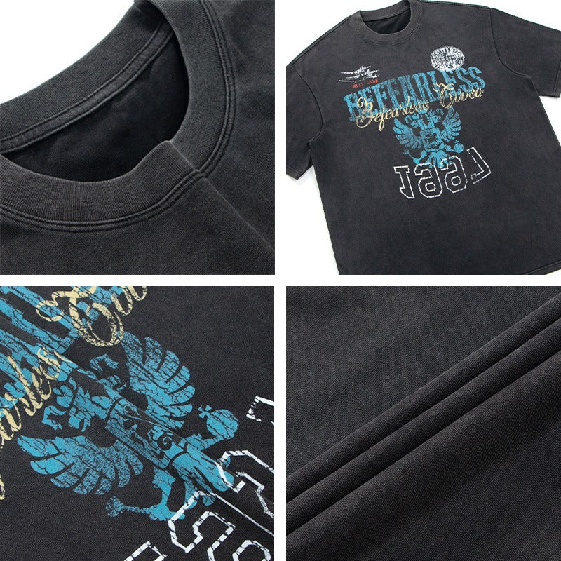 80s And 90s Vintage T Shirts Vintage Washing Water Old Painted Alphabet Short Sleeve T-Shirts