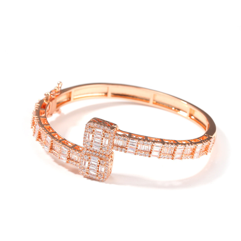 Bracelet HiphopT Square Zirconium Men's Bracelet Gold Plated ins St. Valentine's