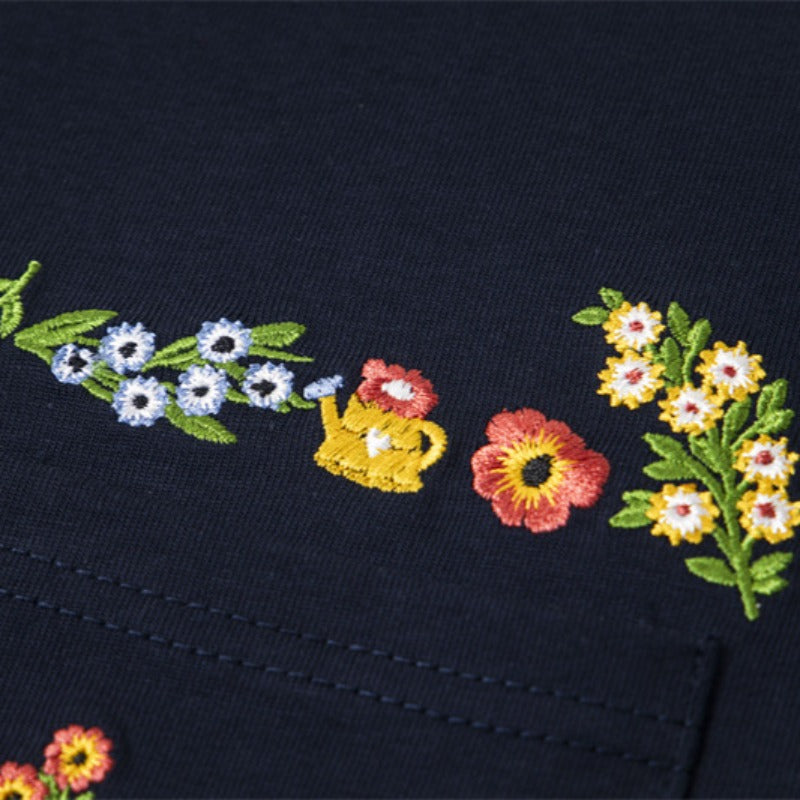 Vintage Usa Shirt Vintage Floral Embroidery Short Sleeve T-Shirt Crew Neck Top