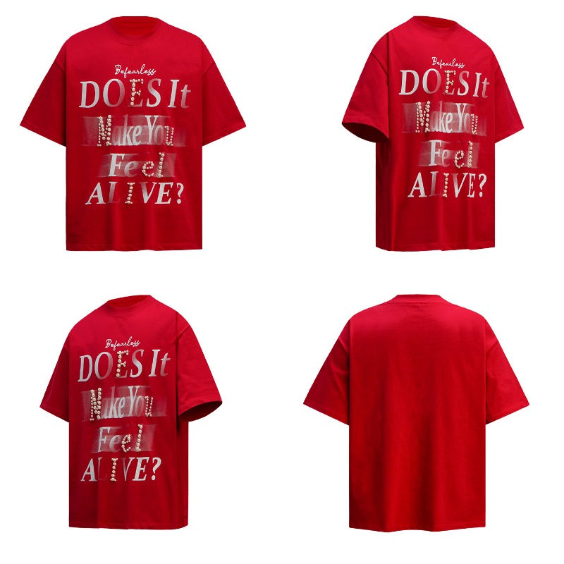 80s And 90s Vintage T-Shirts Pearl Letter Print Crew Neck Short Sleeve T-Shirt
