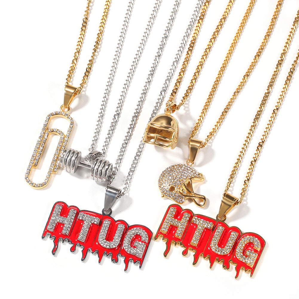 Jewelry Hip Hop Diamond Helmet Barbell Necklace Word Up rapper