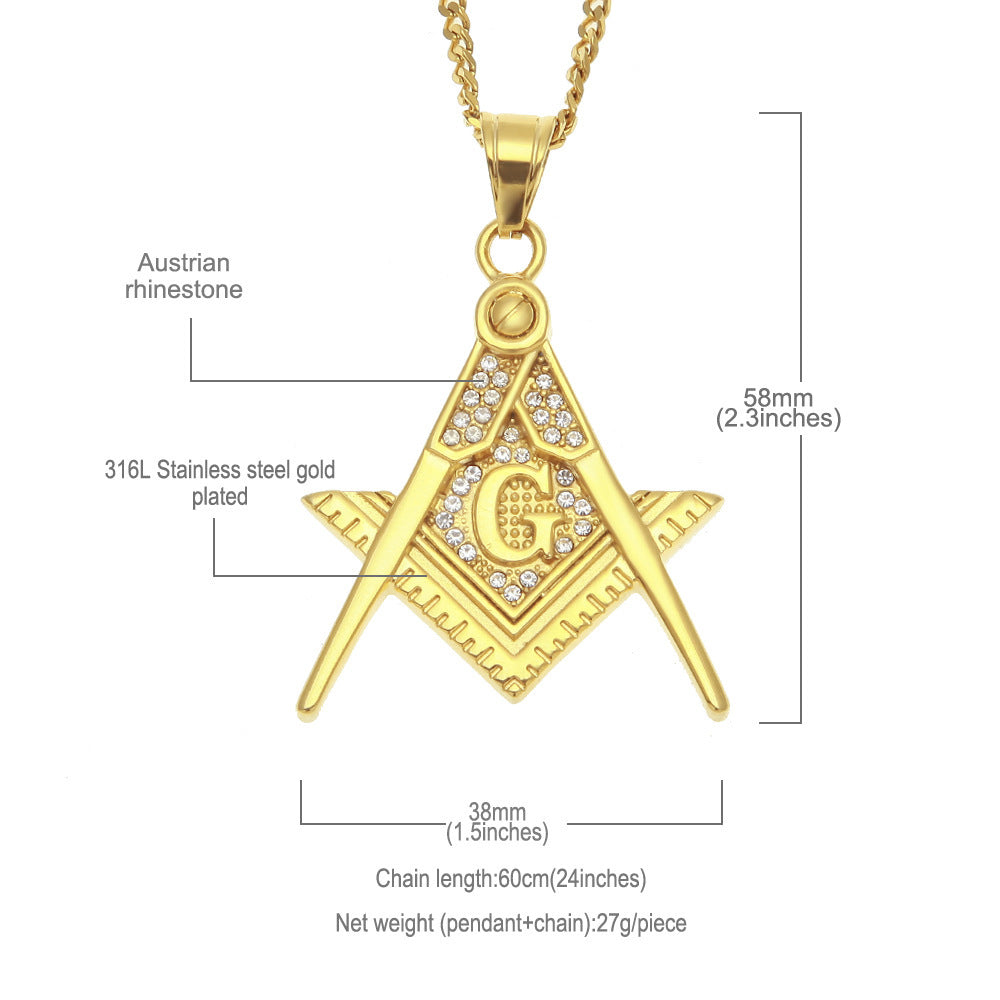Jewelry Hip Hop Stainless Steel Masonic Pendant Necklace