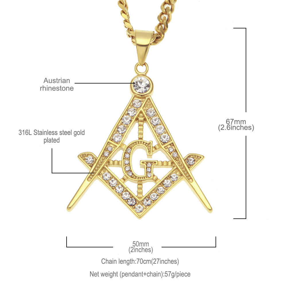 Jewelry Hip Hop Stainless Steel Masonic Pendant Necklace