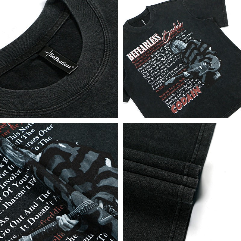 80s And 90s Vintage T Shirts Washing Water Old Rocker Short Sleeve T-Shirts