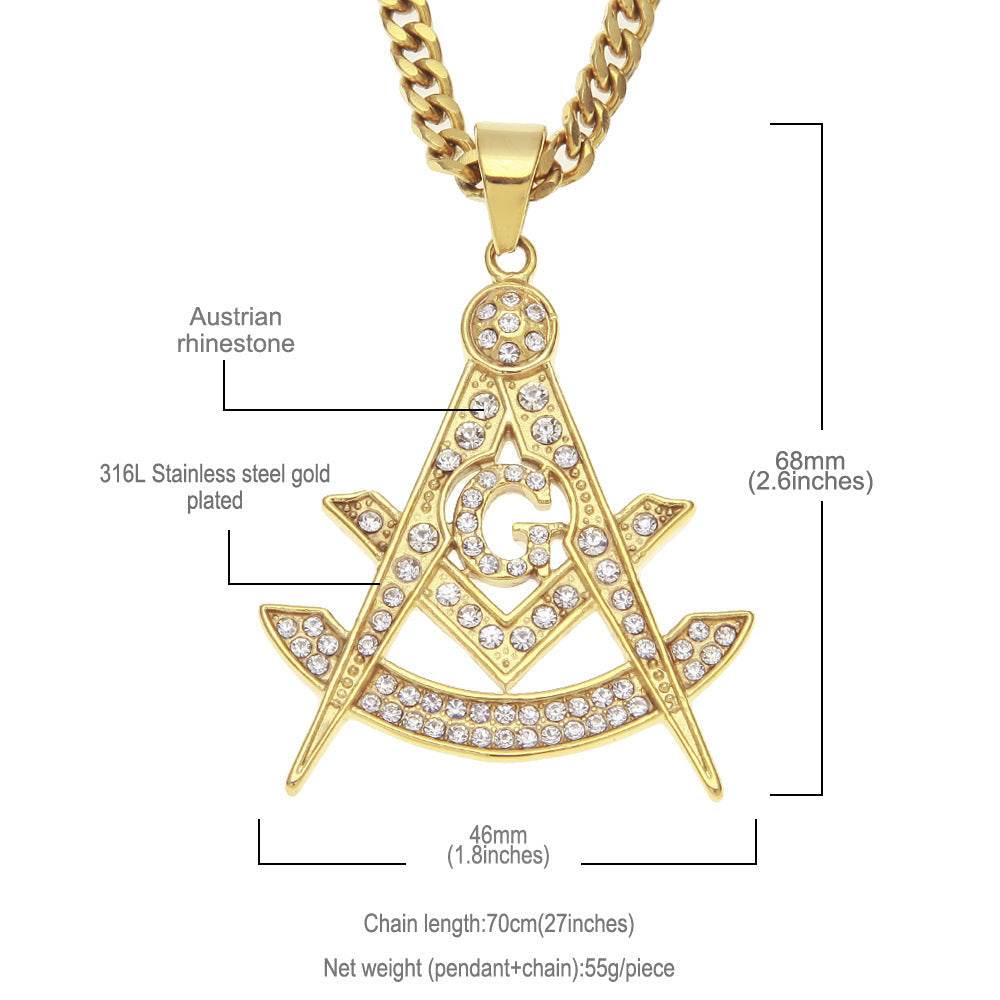 Jewelry Hip Hop Stainless Steel Masonic Pendant Necklace
