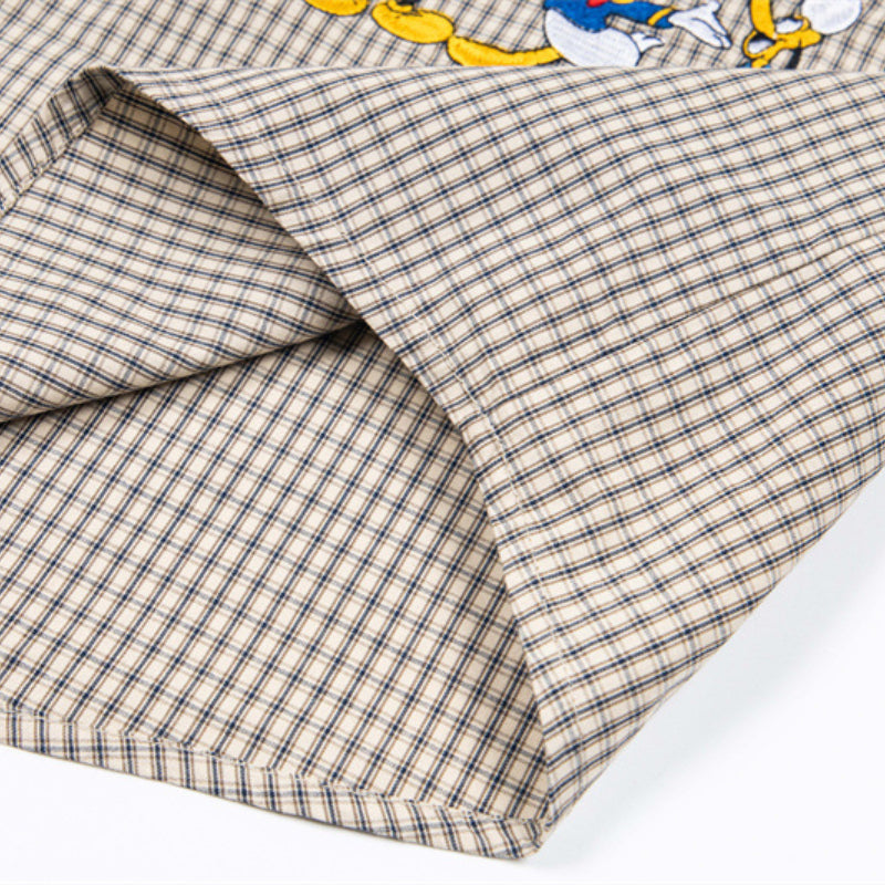 Y2K mens shirt vintage plaid embroidery college style short-sleeved plaid shirt
