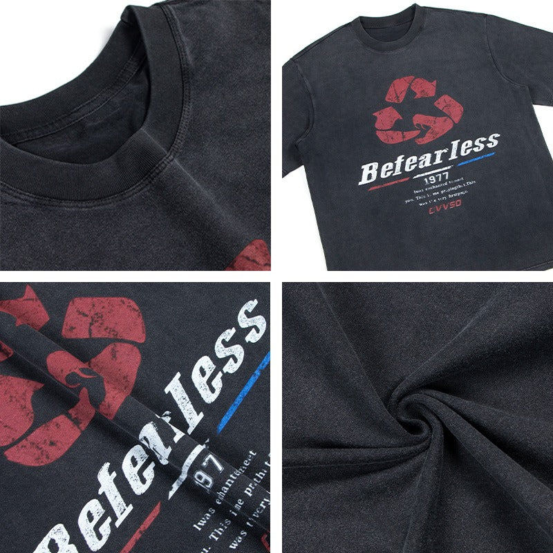 80s And 90s Vintage T Shirts Vintage Washing Water Old Alphabet Printed Short Sleeve T-Shirts
