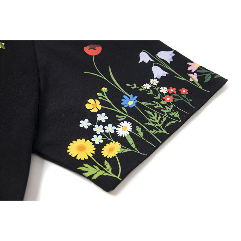 Casual Street Wear Floral Letter Embroidered Vintage Short Sleeve T-Shirt
