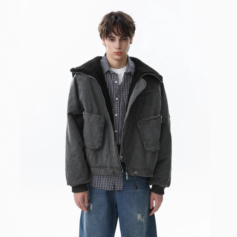 Unisex Down Jacket Men's Winter Lamb Feather Hooded Jacket