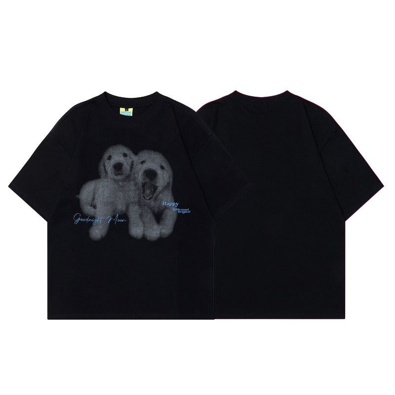 90s West Coast Hip Hop Fashion T Shirts Retro Fun Cute Puppy Short Sleeve T-Shirt