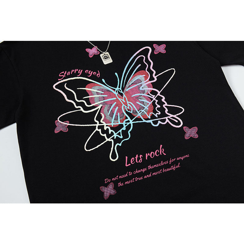 Nostalgia T Shirts Butterfly Print Necklace Short Sleeve T-Shirt