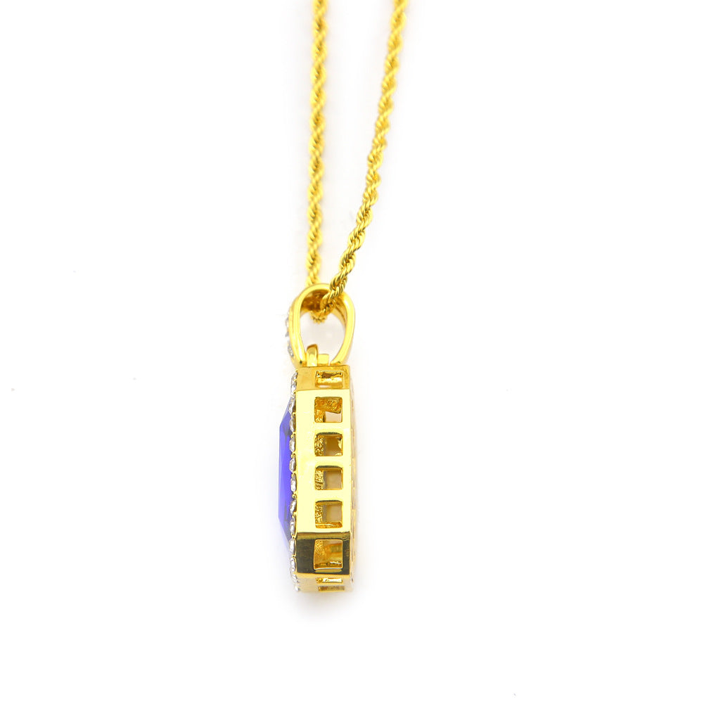 Jewelry Hip Hop Diamond Square Red Treasure Pendant Necklace Spectrum