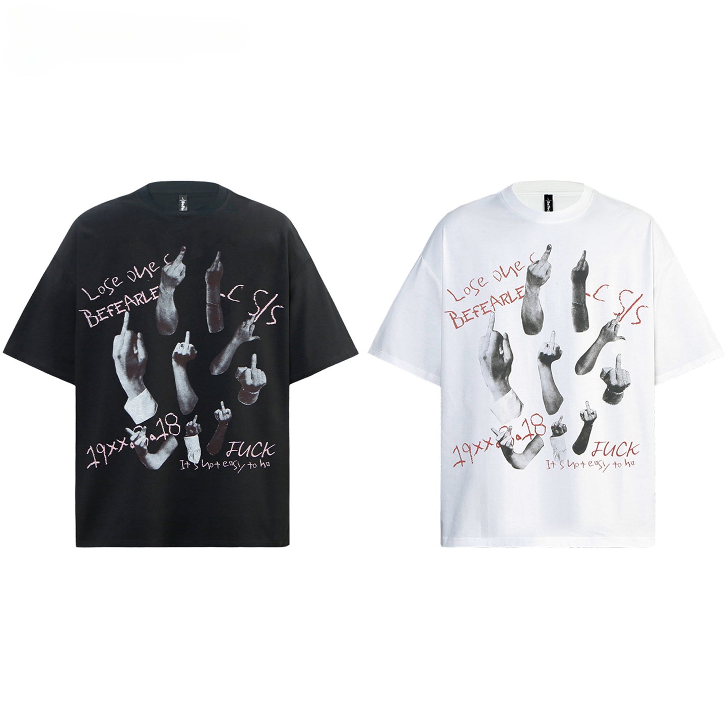 80s And 90s Vintage T Shirts Finger Men's Short Sleeves Summer Loose
