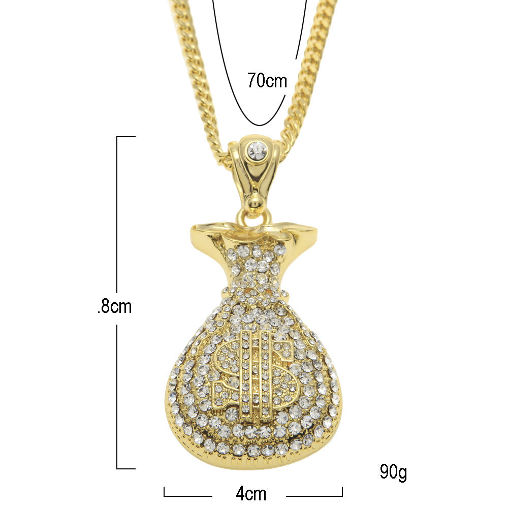 Jewelry Rhinestone 'Money bag ' Necklace rapper Royalty