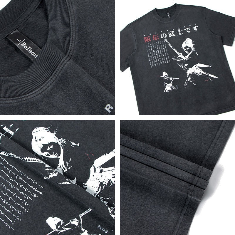 80s And 90s Vintage T Shirts Vintage Washing Water Old Samurai Short Sleeve T-Shirts